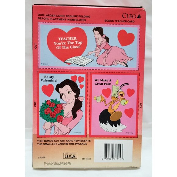 Cleo Disney Vintage Beauty And The Beast 32 Valentines Cards and Envelopes - Picture 6 of 6